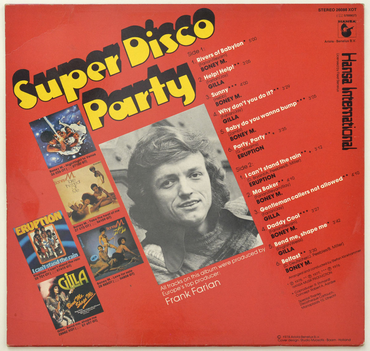 Photo of album back cover VARIOUS ARTISTS - Super Disco Party with Boney M and Eruption 